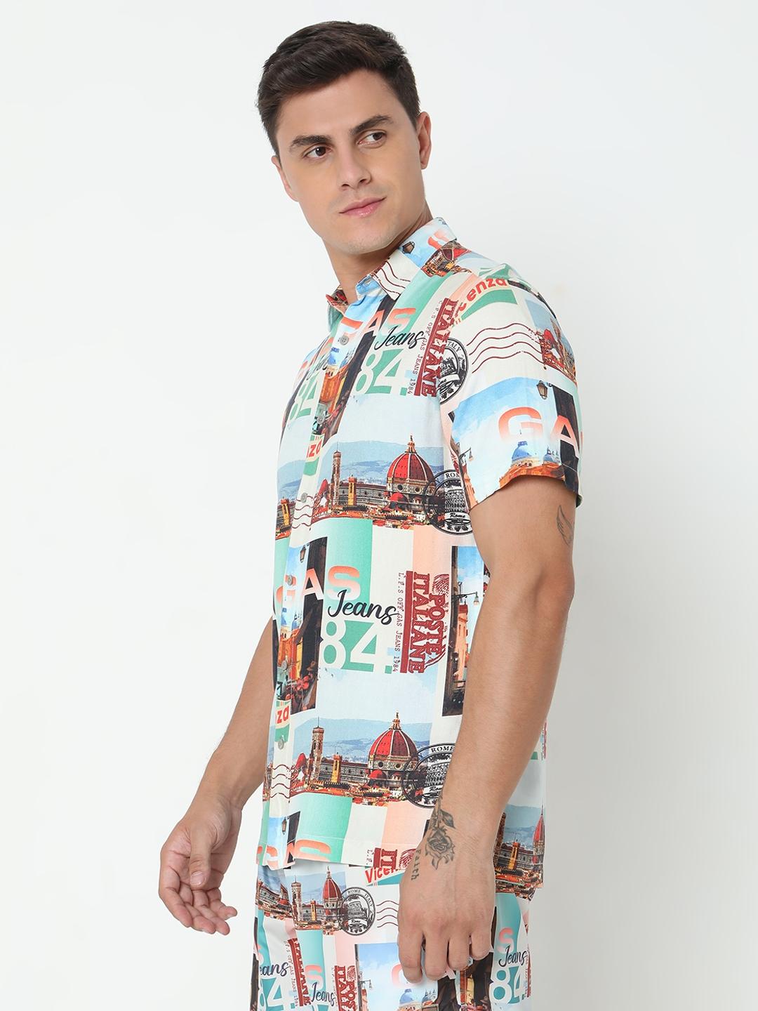 Regular Fit All Over Printed Short Sleeve Shirt with Classic Collar