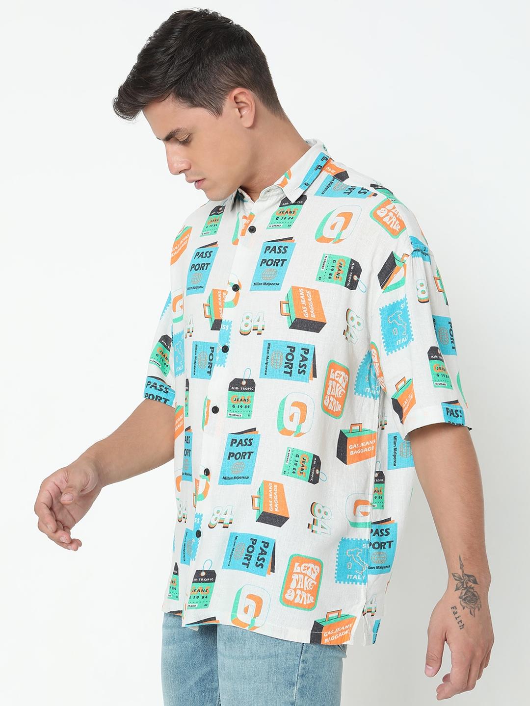 Boxy Fit All Over Printed Short Sleeve Shirt with Classic Collar