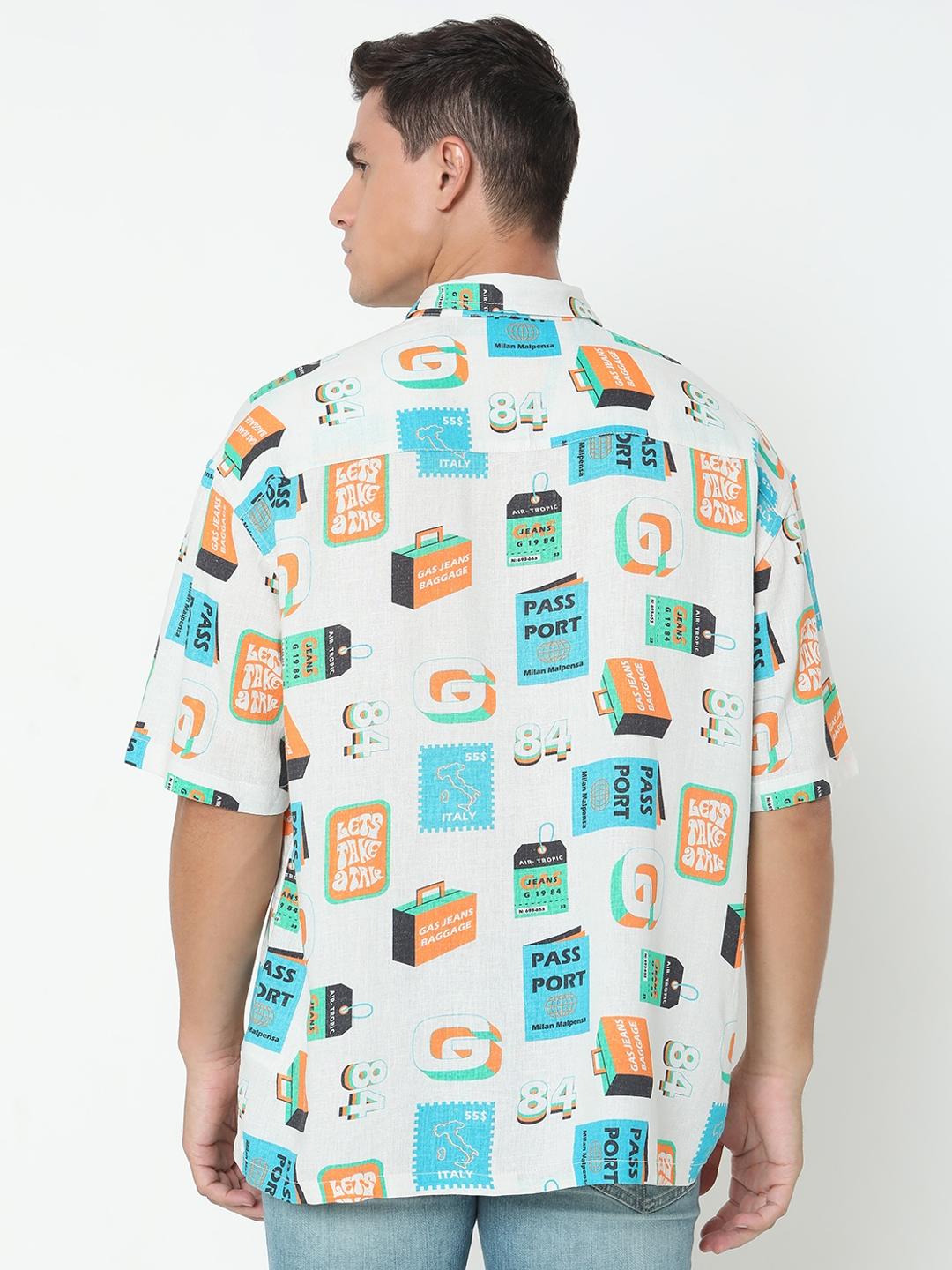 Boxy Fit All Over Printed Short Sleeve Shirt with Classic Collar