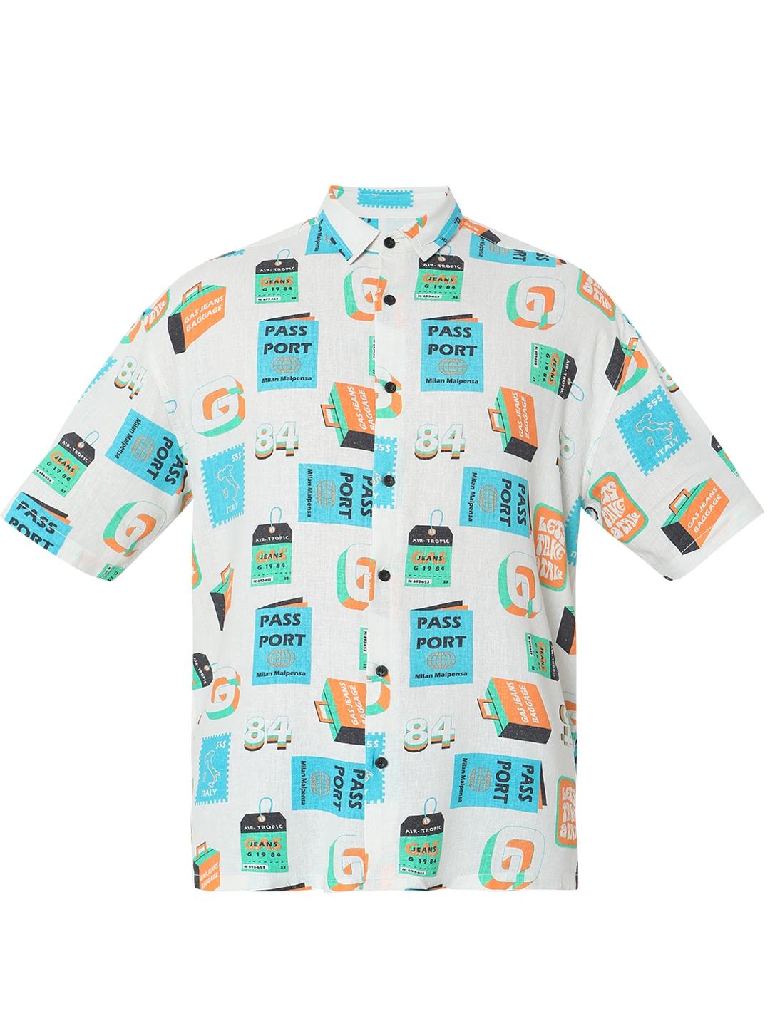 Boxy Fit All Over Printed Short Sleeve Shirt with Classic Collar