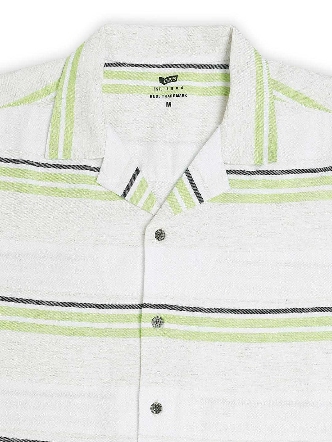 Boxy Fit Striped Short Sleeve Shirt with Resort Collar