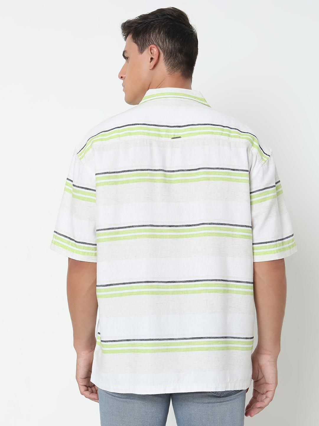 Boxy Fit Striped Short Sleeve Shirt with Resort Collar