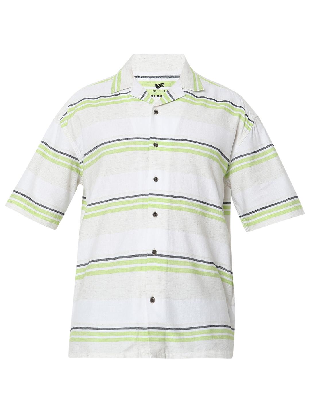 Boxy Fit Striped Short Sleeve Shirt with Resort Collar