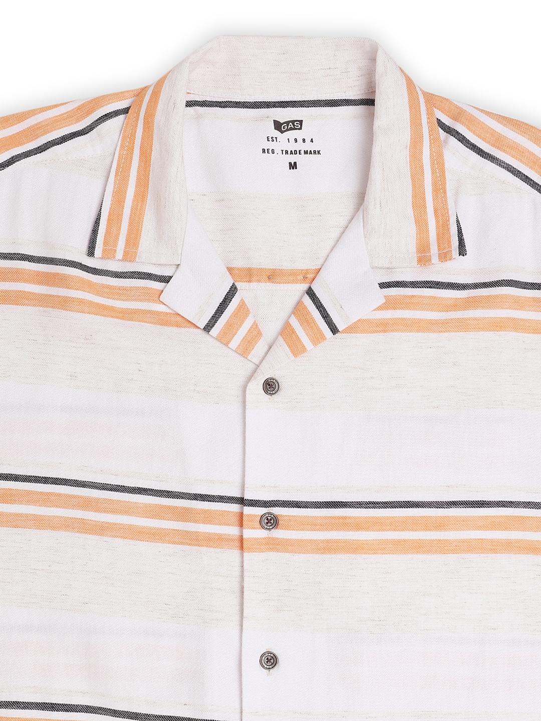 Boxy Fit Striped Short Sleeve Shirt with Resort Collar