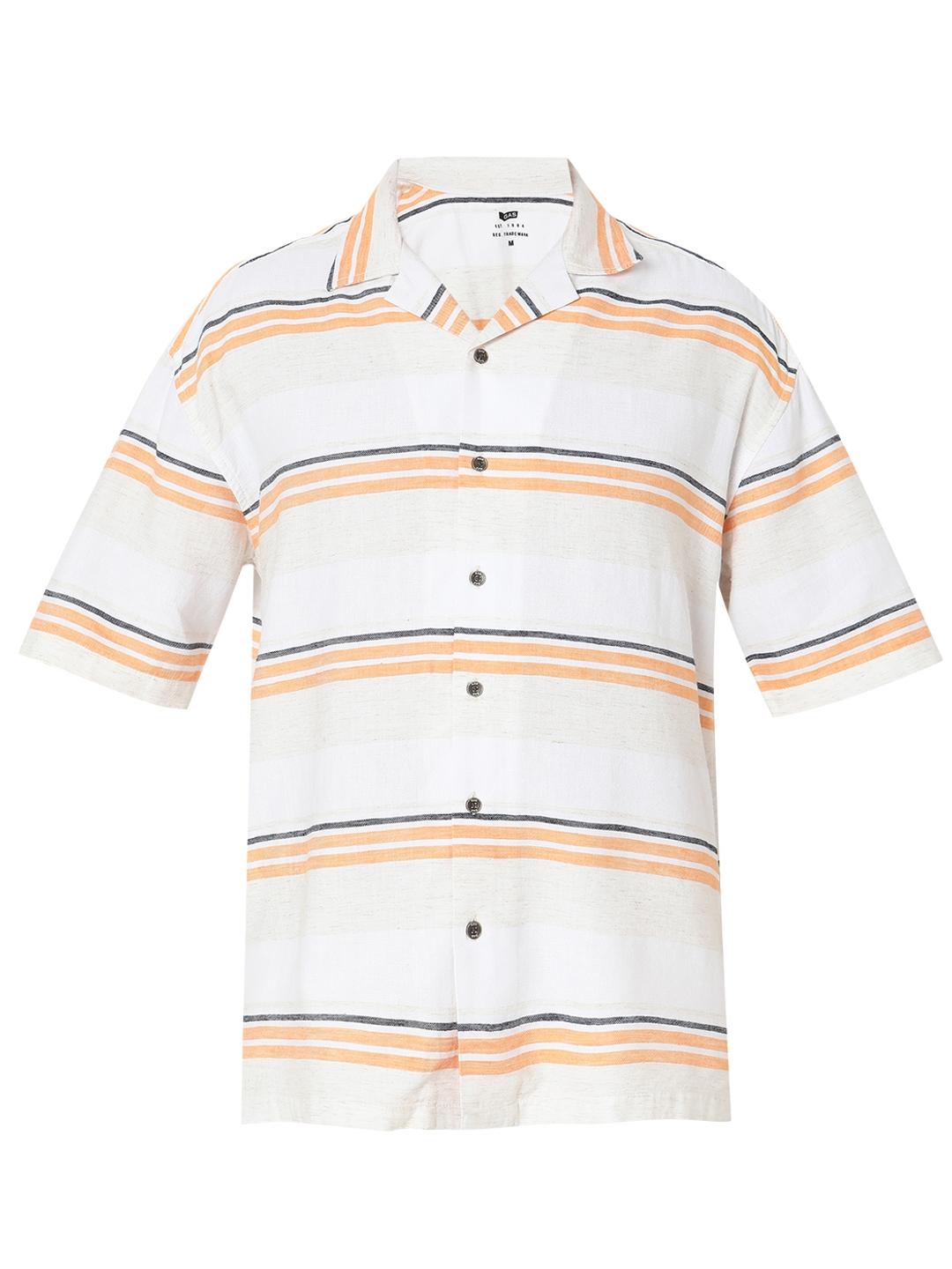 Boxy Fit Striped Short Sleeve Shirt with Resort Collar