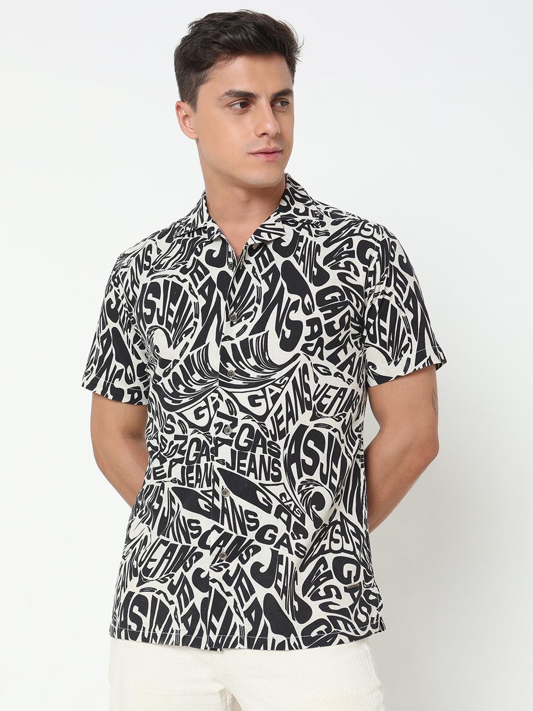 Regular Fit All Over Printed Short Sleeve Shirt with Resort Collar