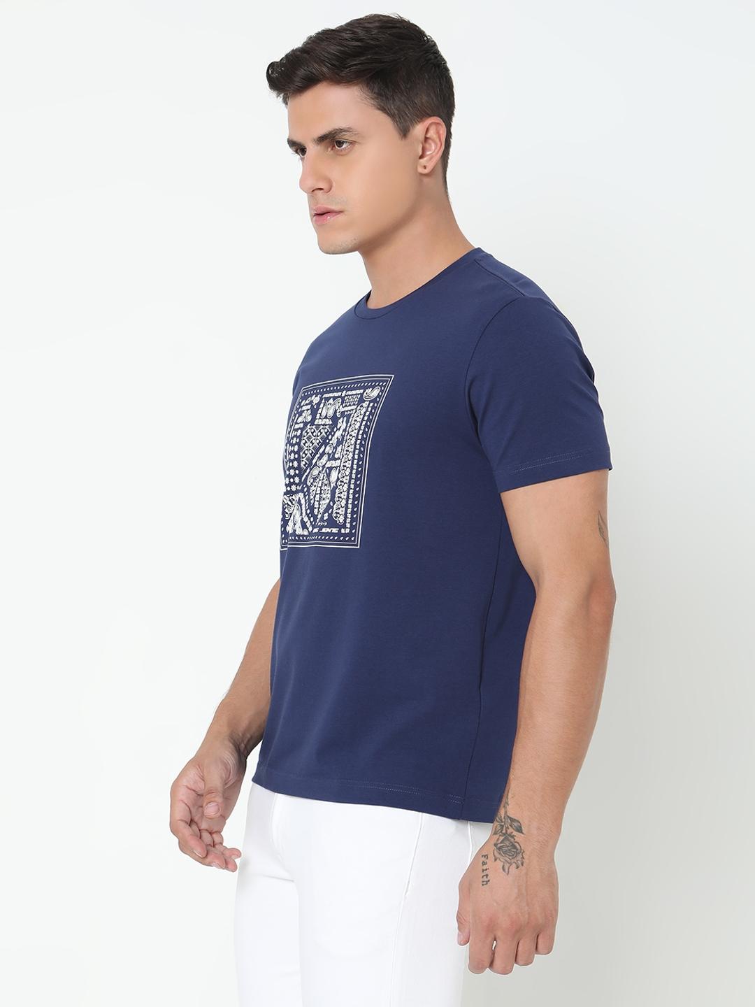 Regular Fit Printed Round Neck T-Shirt with Short Sleeve