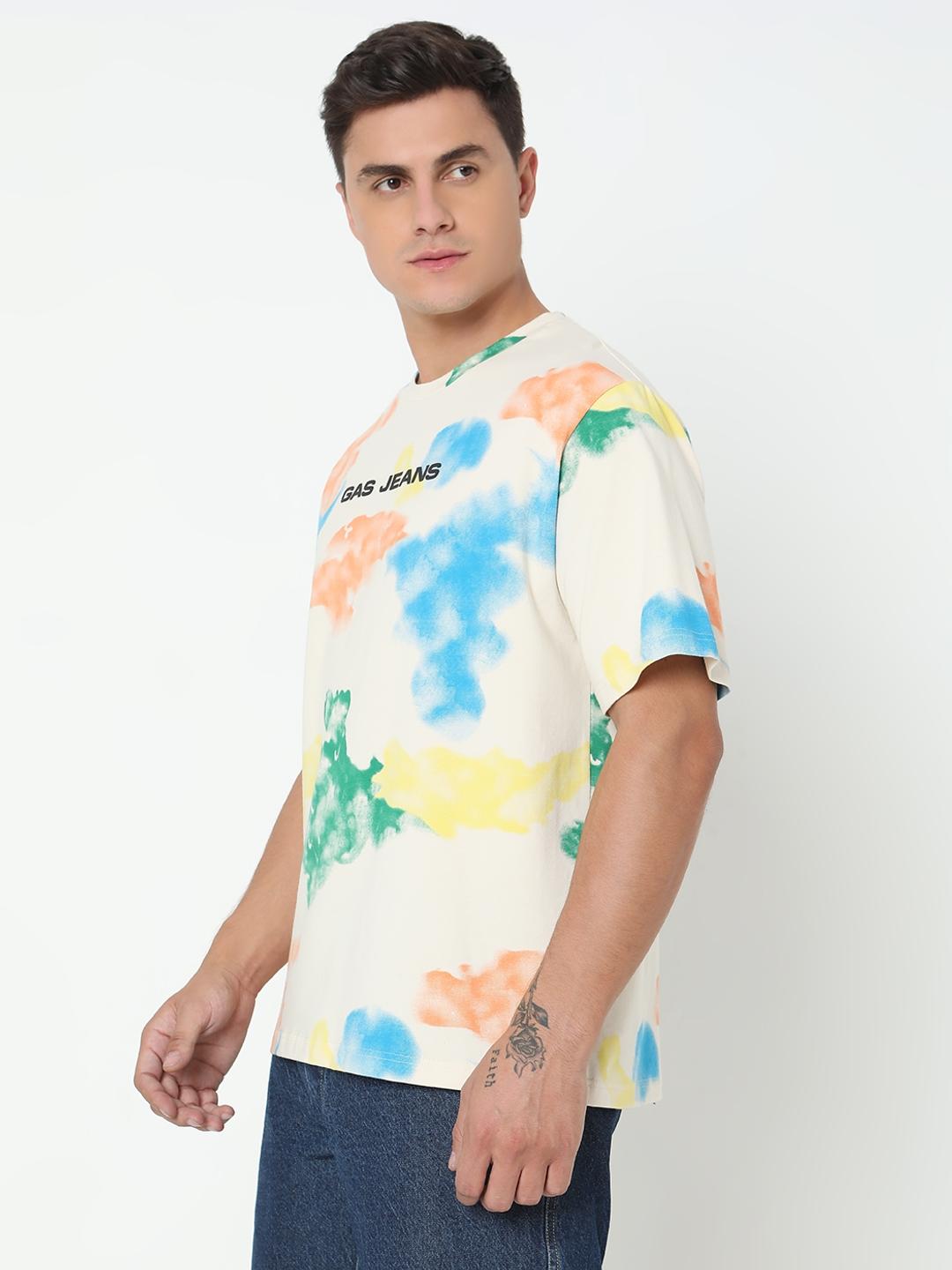 Boxy Fit All Over Printed Round Neck T-Shirt with Short Sleeve