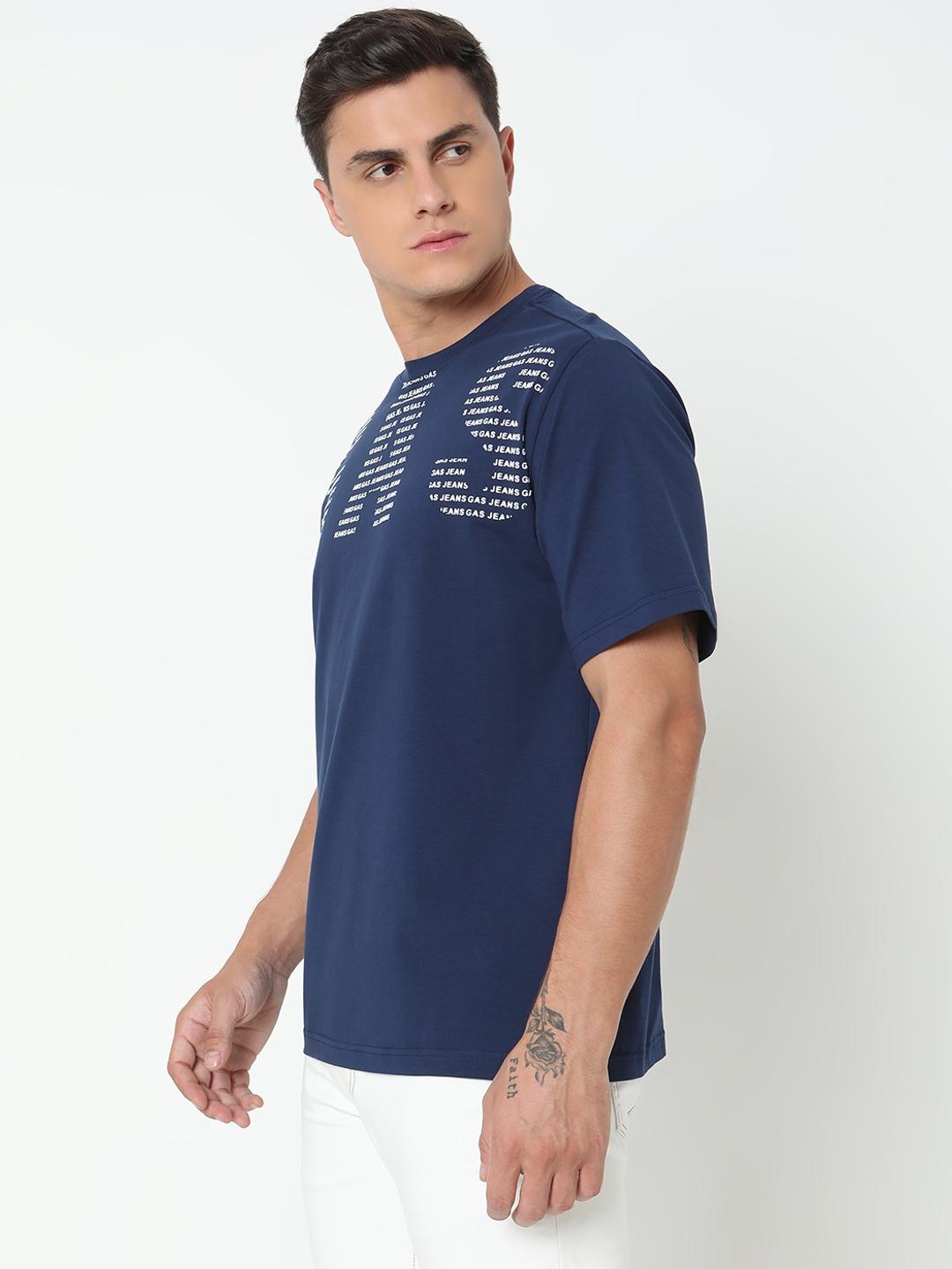Boxy Fit Placement Print Round Neck T-Shirt with Short Sleeve
