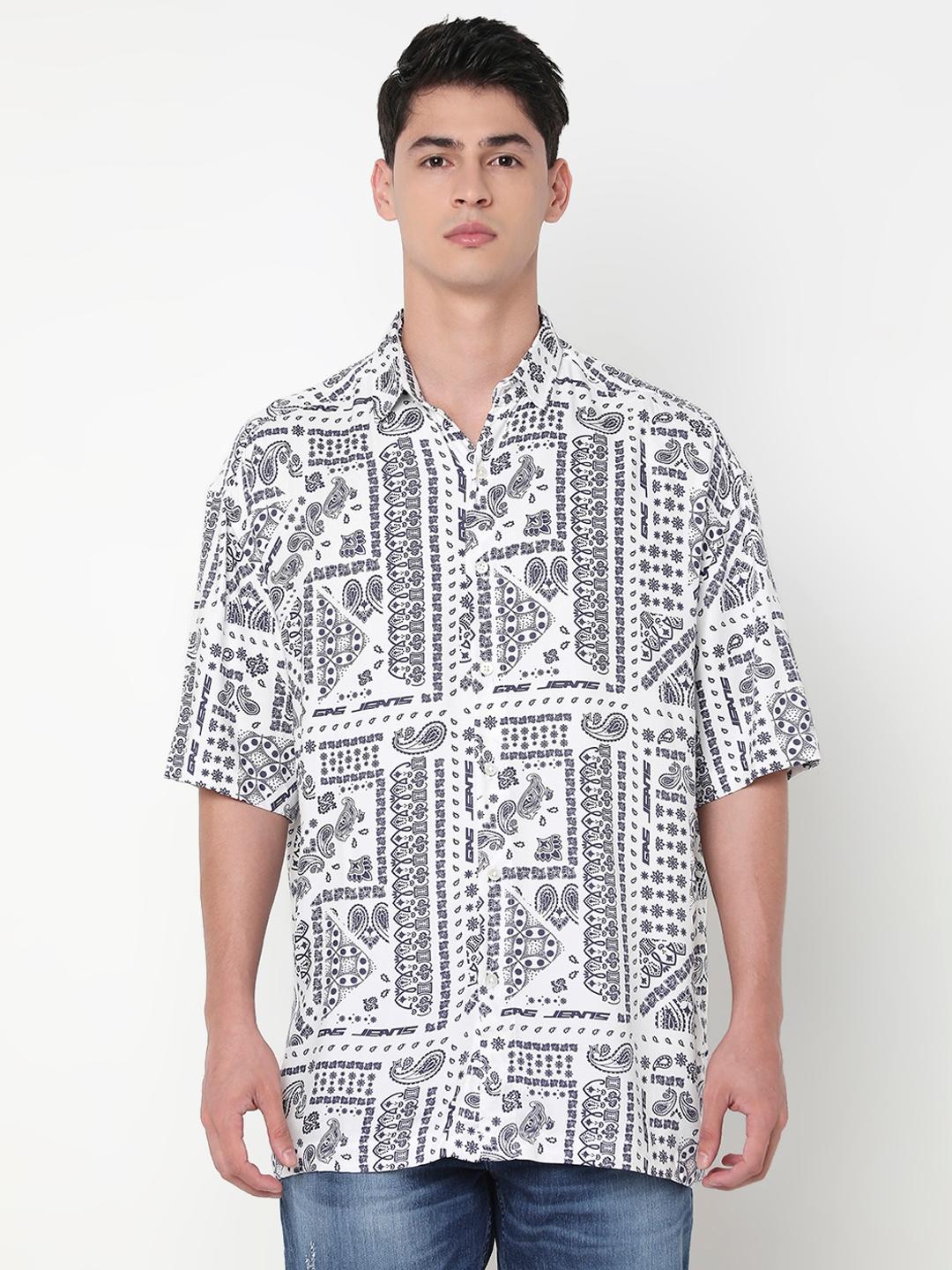 Boxy Fit All Over Printed Short Sleeve Shirt with Classic Collar