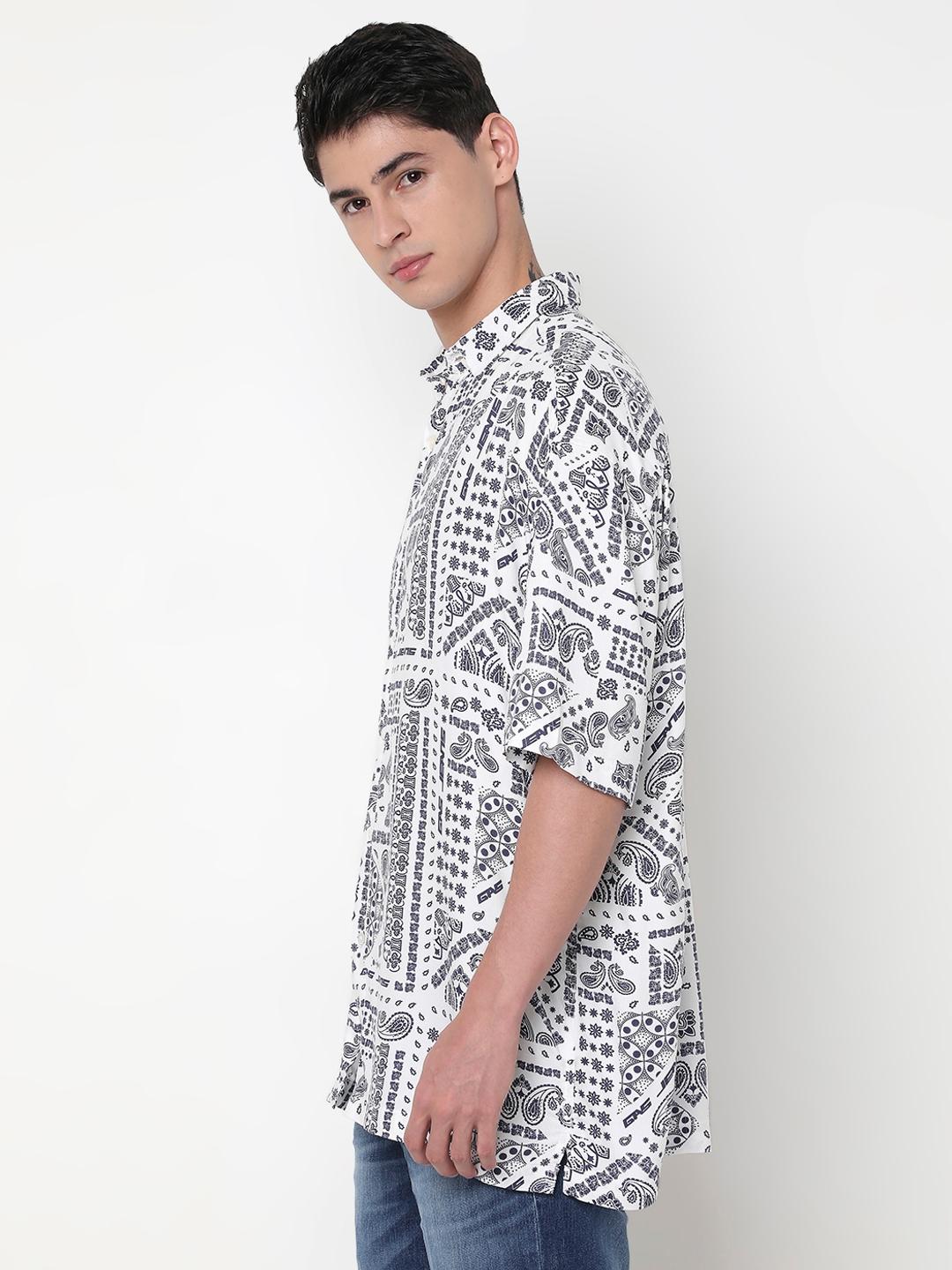 Boxy Fit All Over Printed Short Sleeve Shirt with Classic Collar