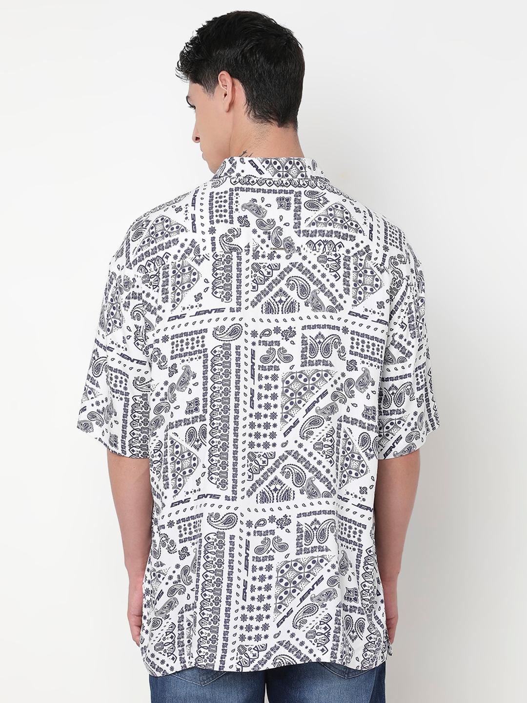 Boxy Fit All Over Printed Short Sleeve Shirt with Classic Collar