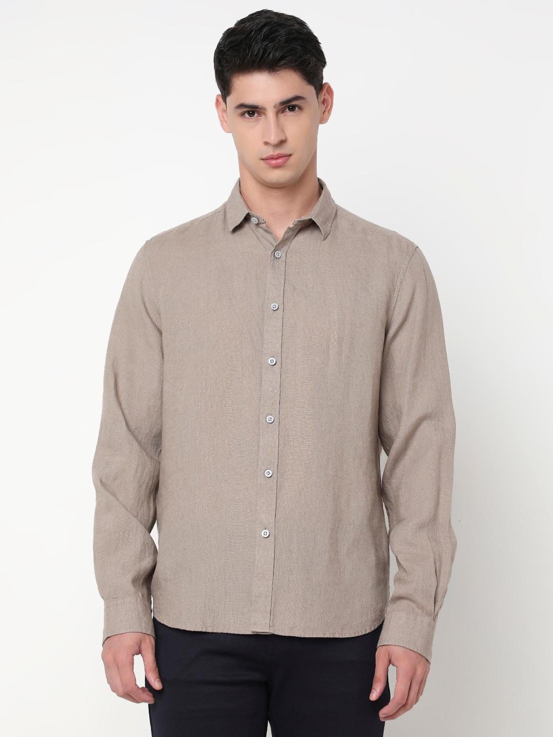 Regular Fit Solid Full Sleeve Shirt with Classic Collar