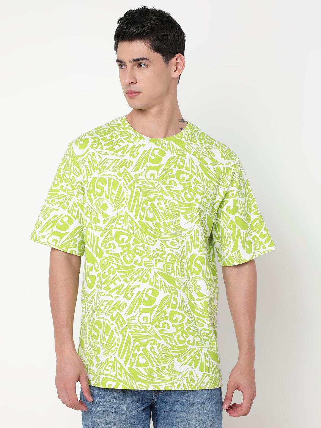 Boxy Fit All Over Printed Round Neck T-Shirt with Short Sleeve