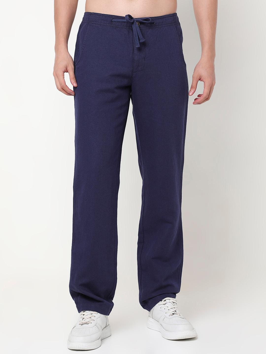 Straight Fit Solid Linen Cotton Trousers