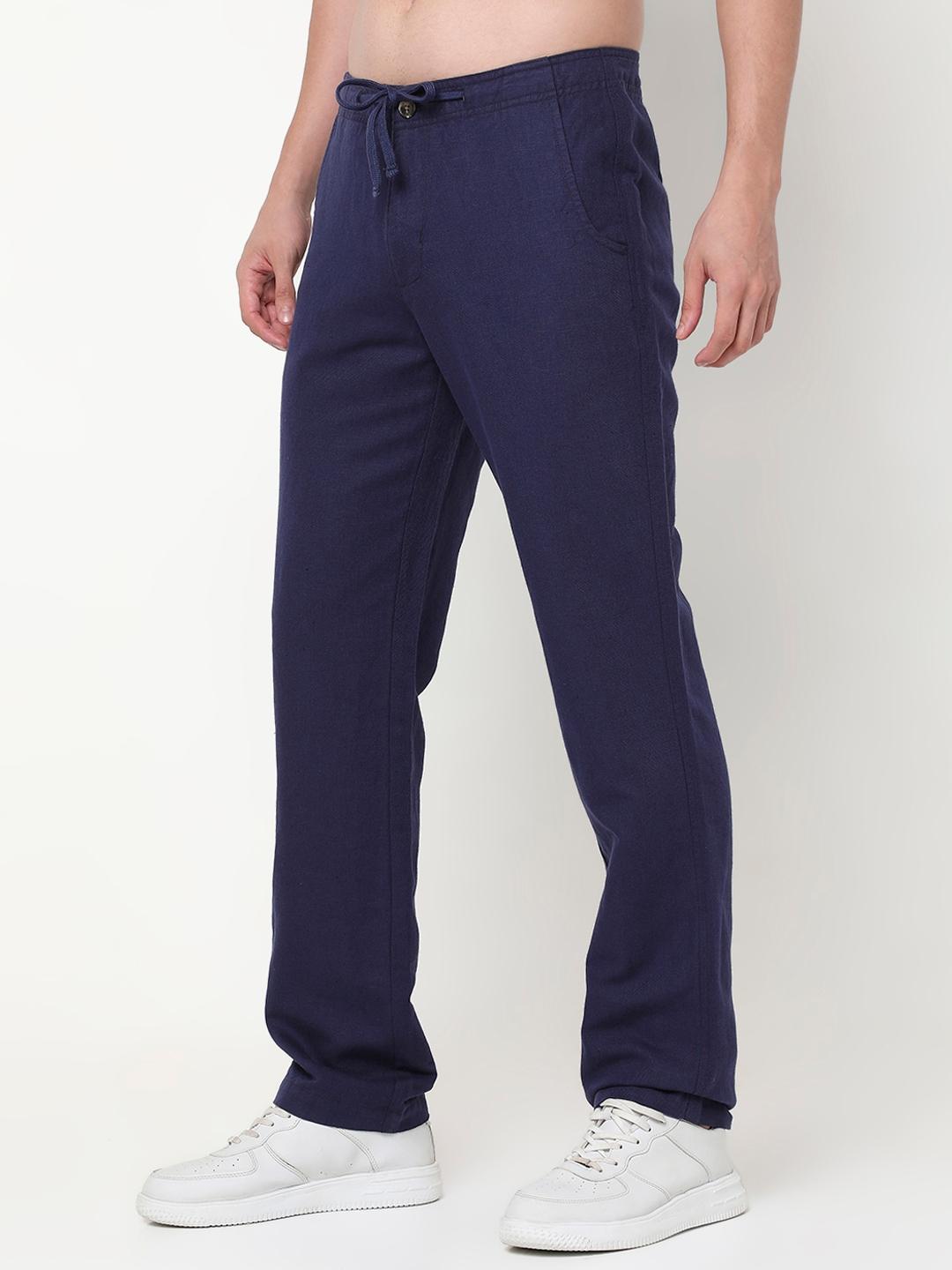 Straight Fit Solid Linen Cotton Trousers