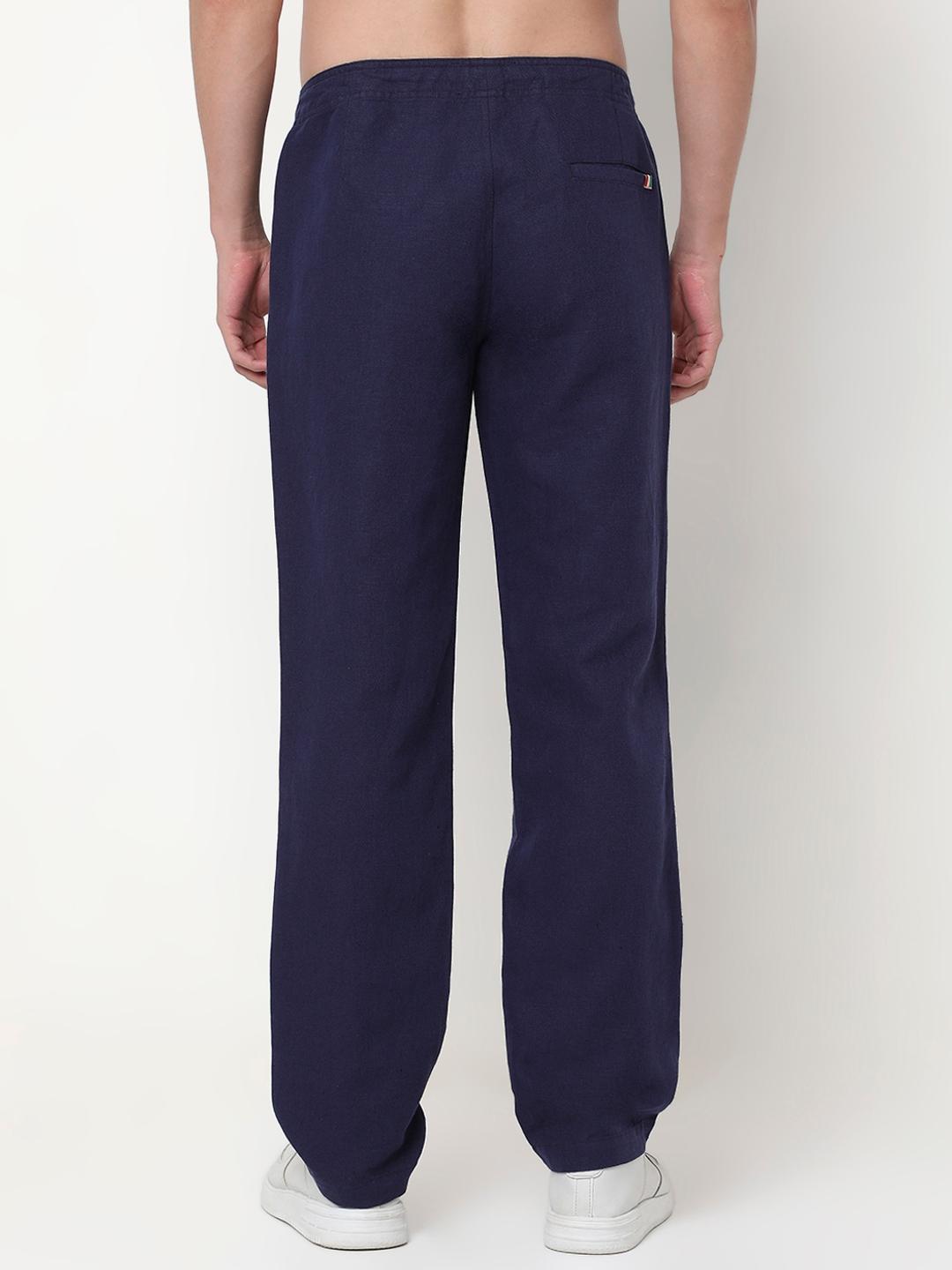 Straight Fit Solid Linen Cotton Trousers