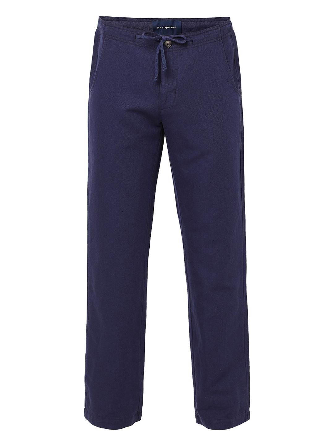 Straight Fit Solid Linen Cotton Trousers