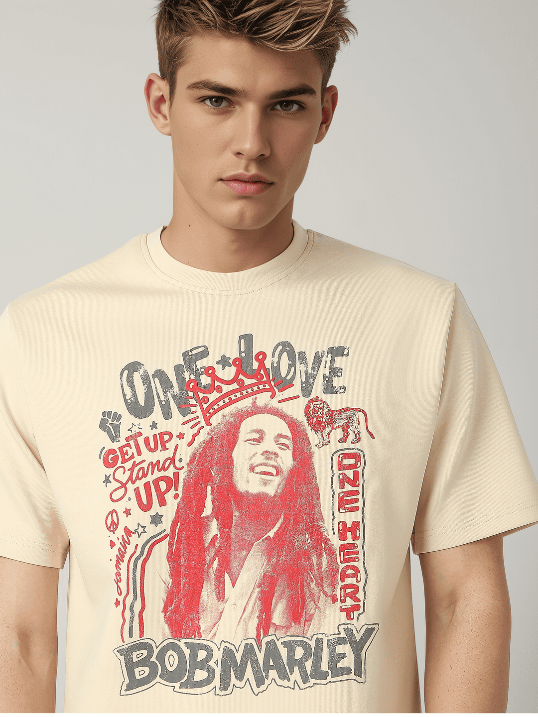 Bob Marley Graphic Print Boxy Fit Round Neck T-shirt