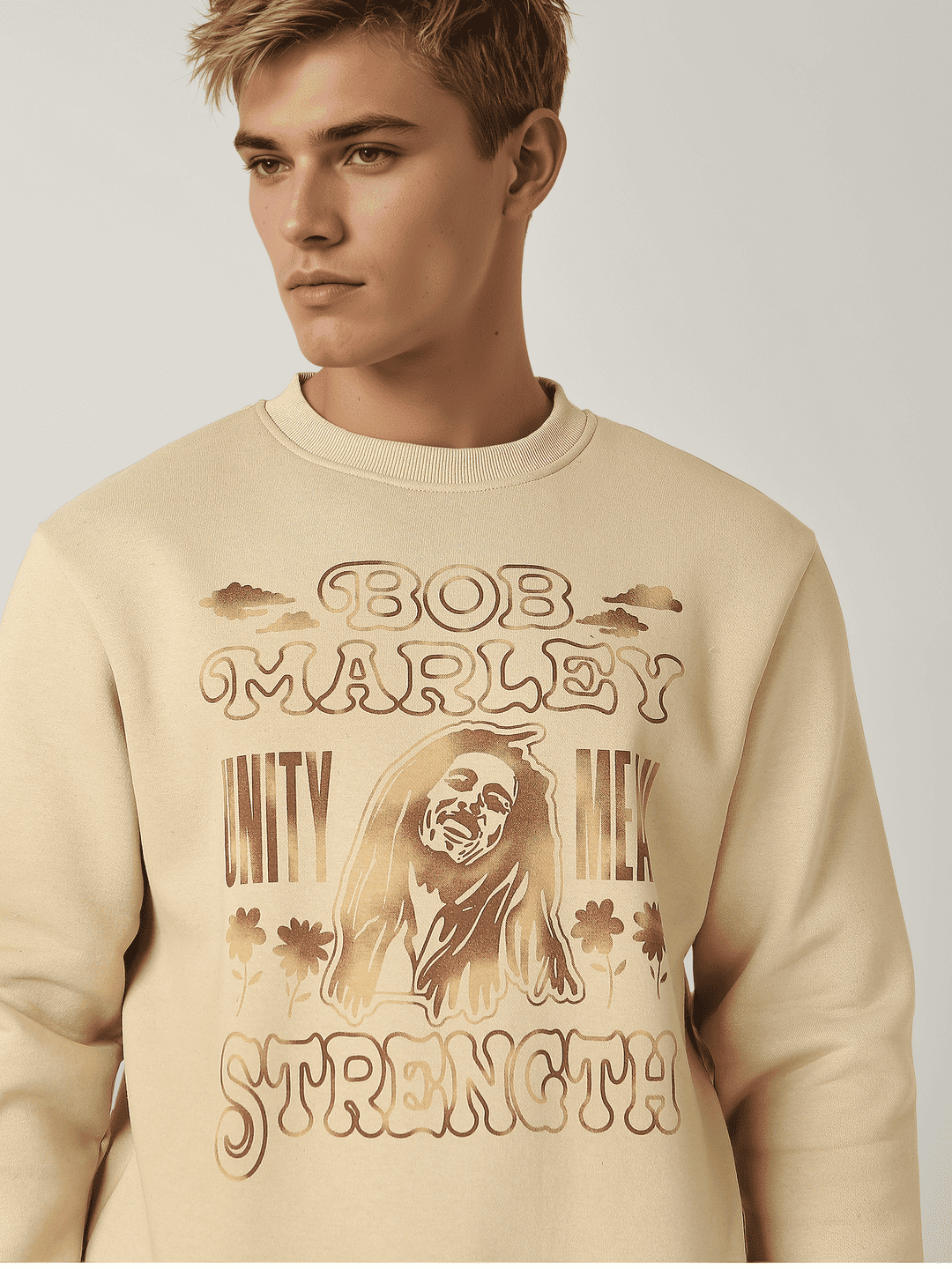 Bob Marley Graphic Print Boxy Fit Round Neck Sweatshirt