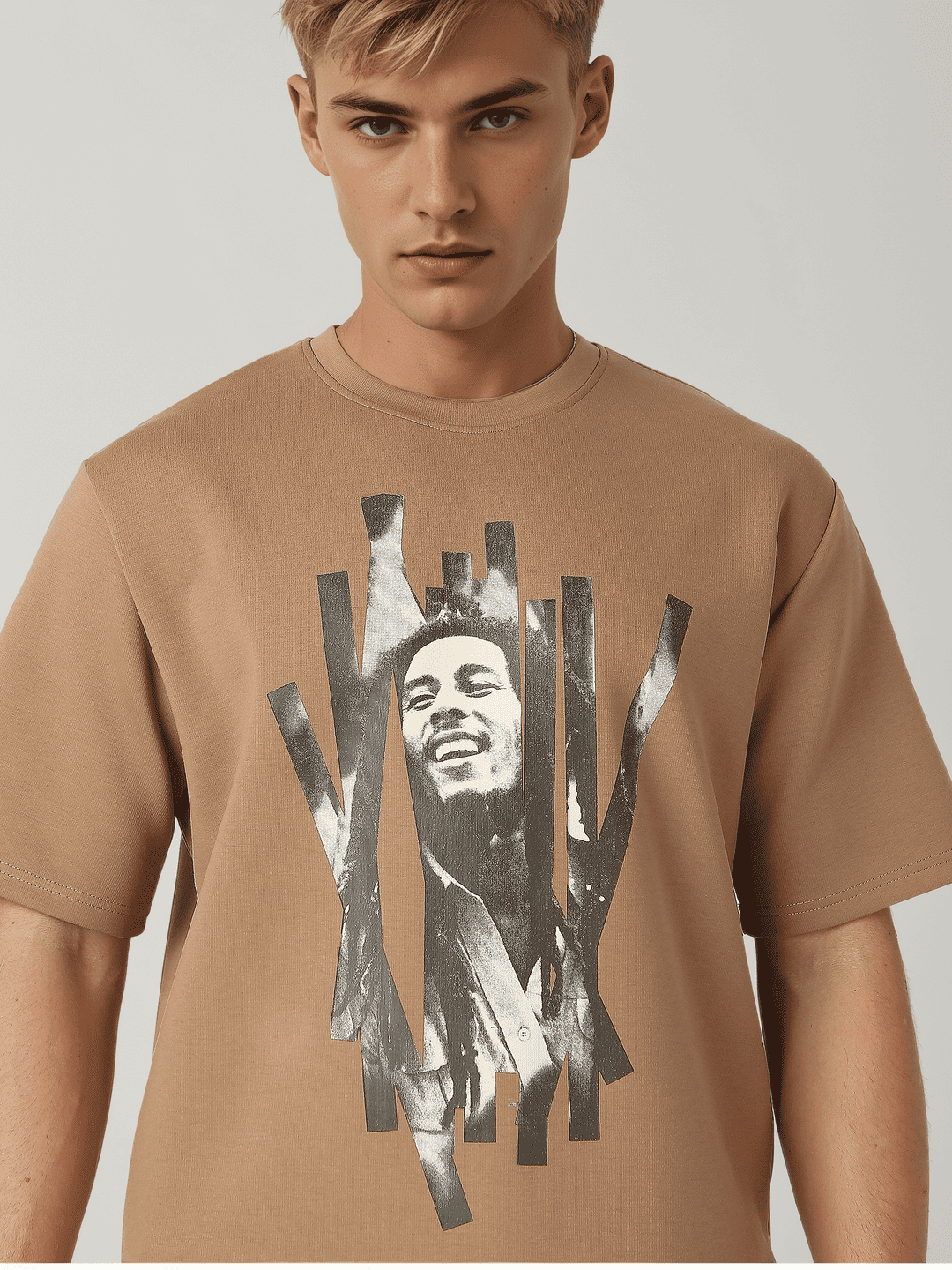 Bob Marley Retro Graphic Print Boxy Fit Round Neck T-shirt