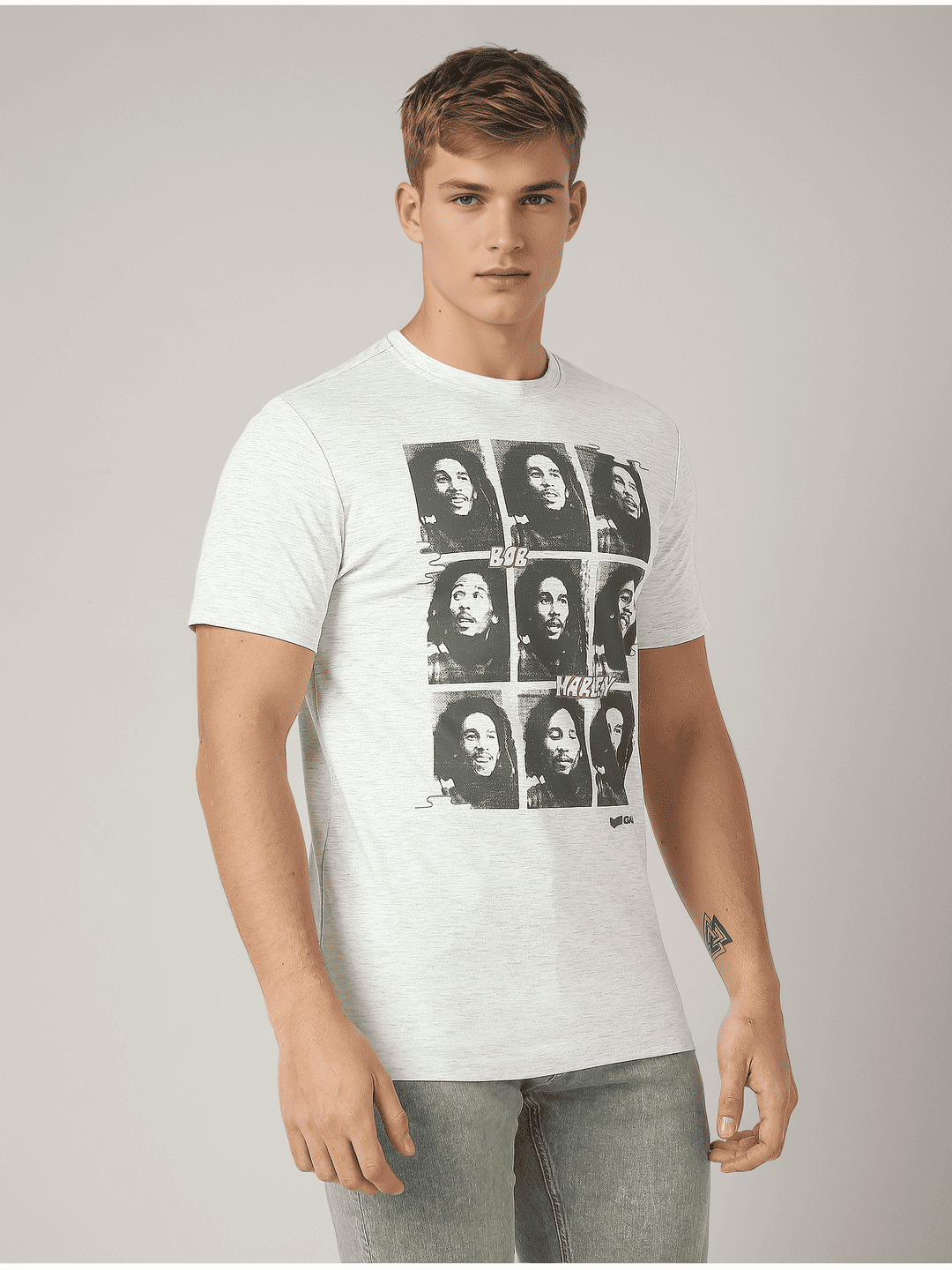 Bob Marley Monochromatic Graphic Print Round Neck T-shirt