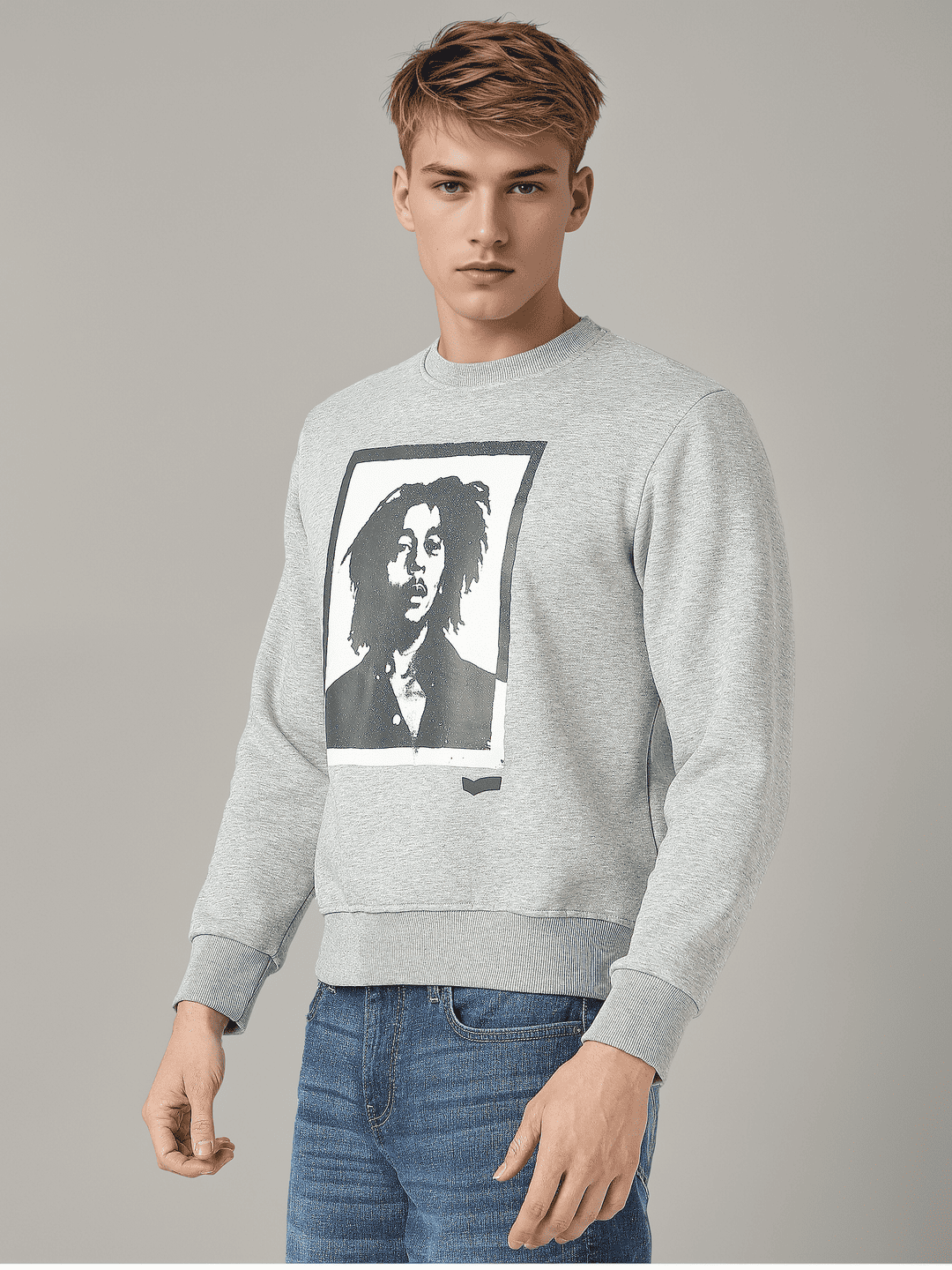 Bob Marley Graphic Print Round Neck Regular Fit Sweatshirt