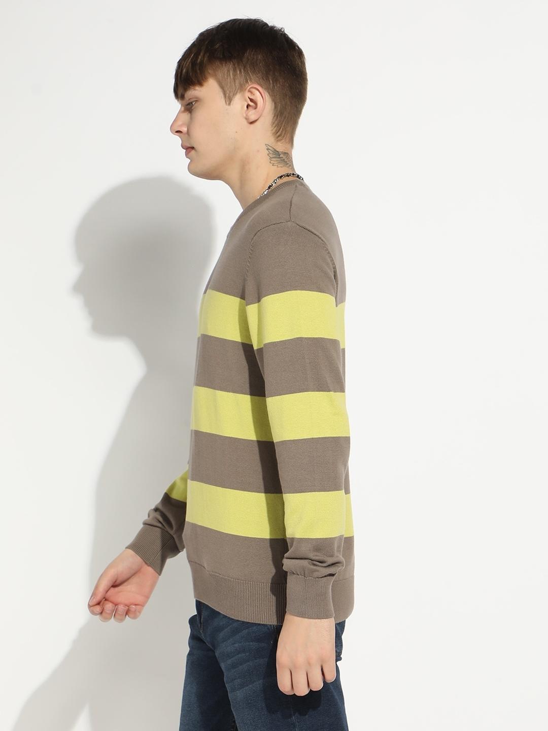 Striped Crew Neck Sweater with Ribbed Cuff