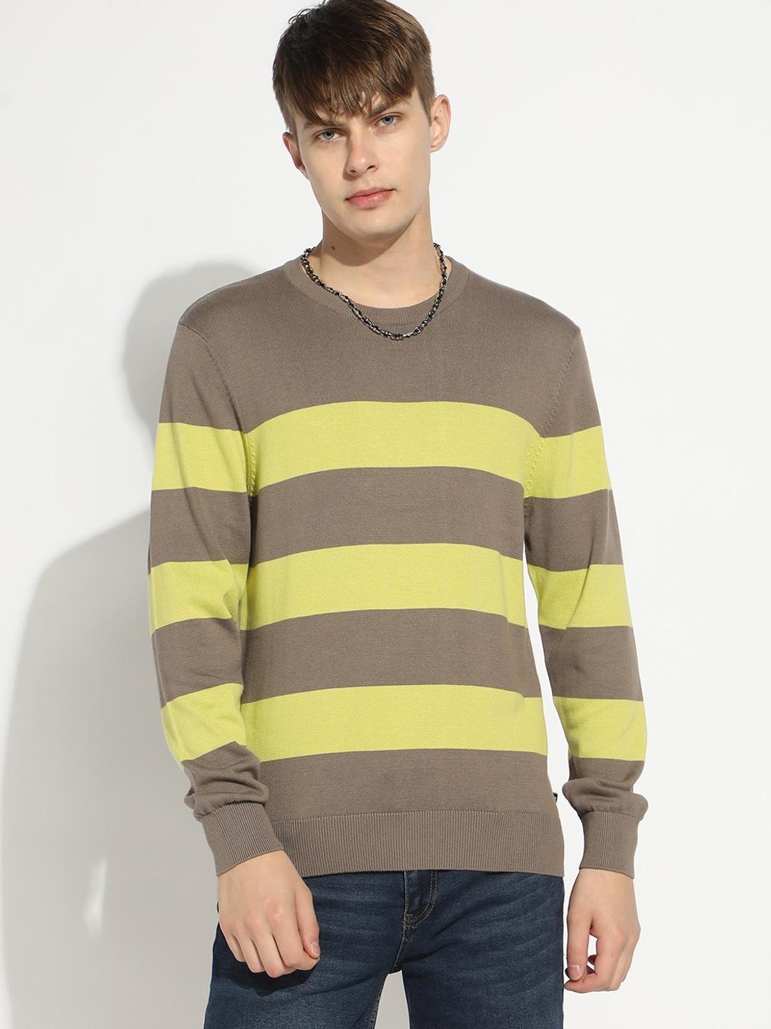 Striped Crew Neck Sweater with Ribbed Cuff