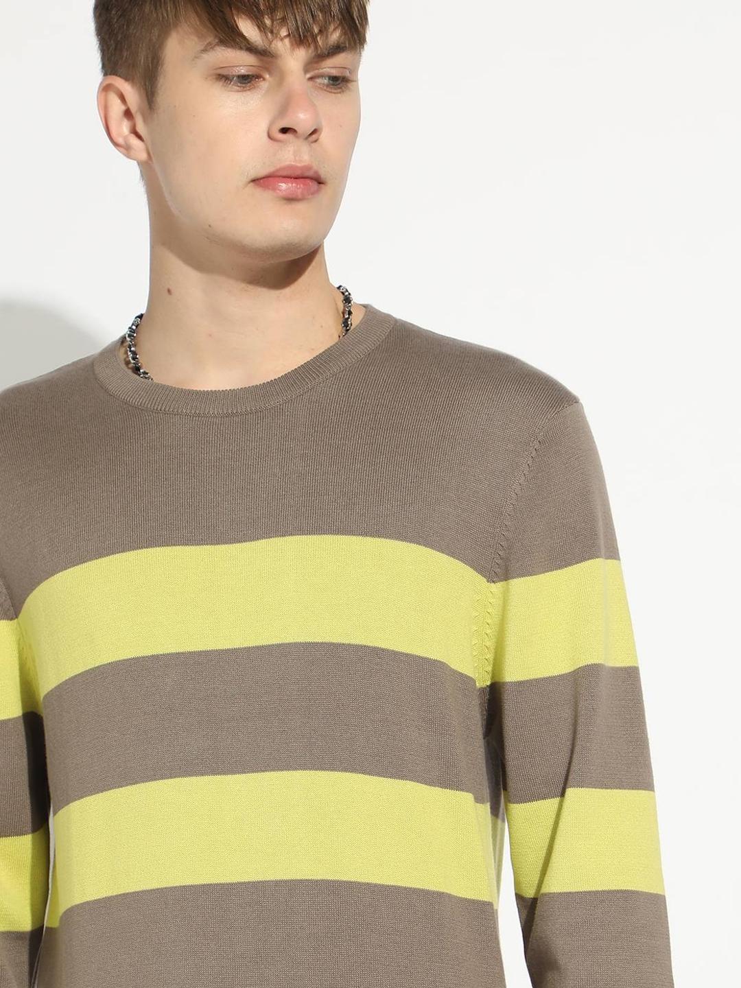 Striped Crew Neck Sweater with Ribbed Cuff