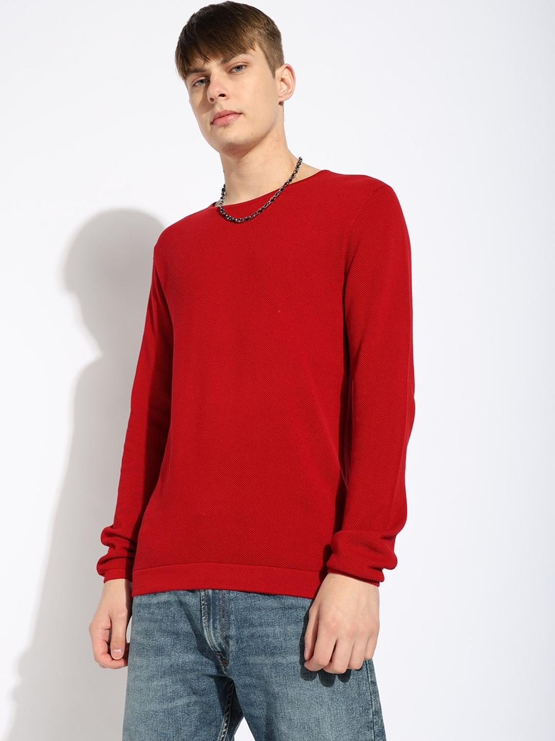 Textured Knitted Full Sleeve Round Neck Sweater