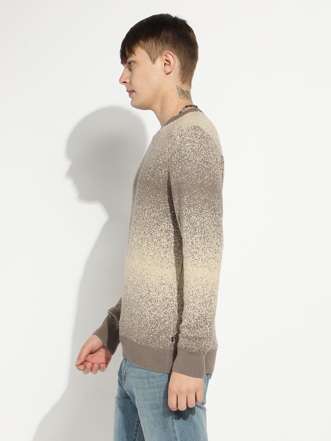 Knitted Crew Neck Sweater with Ribbed Cuff