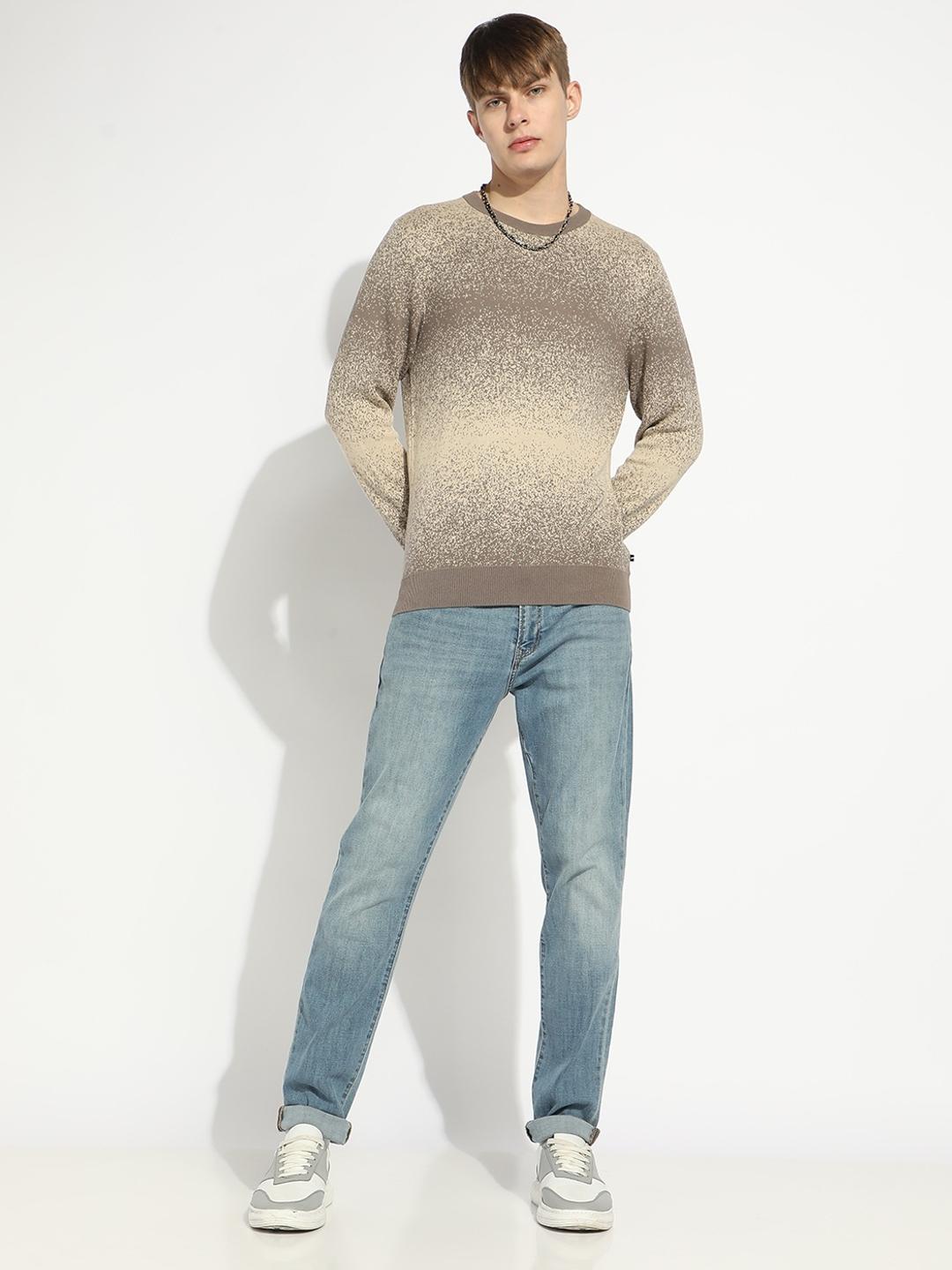 Knitted Crew Neck Sweater with Ribbed Cuff