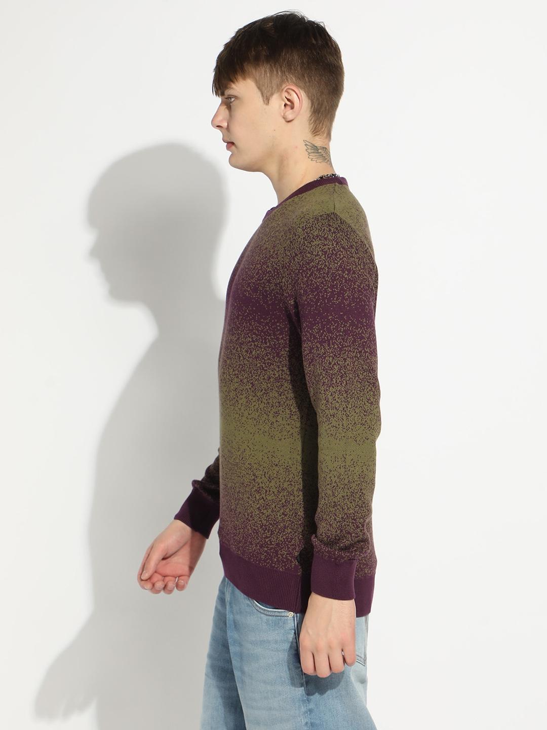 Knitted Crew Neck Sweater with Ribbed Cuff