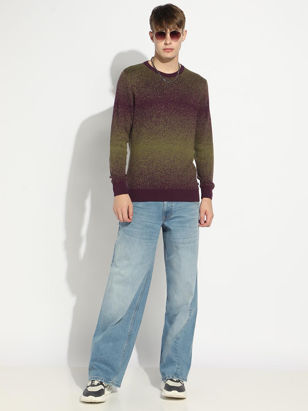 Knitted Crew Neck Sweater with Ribbed Cuff