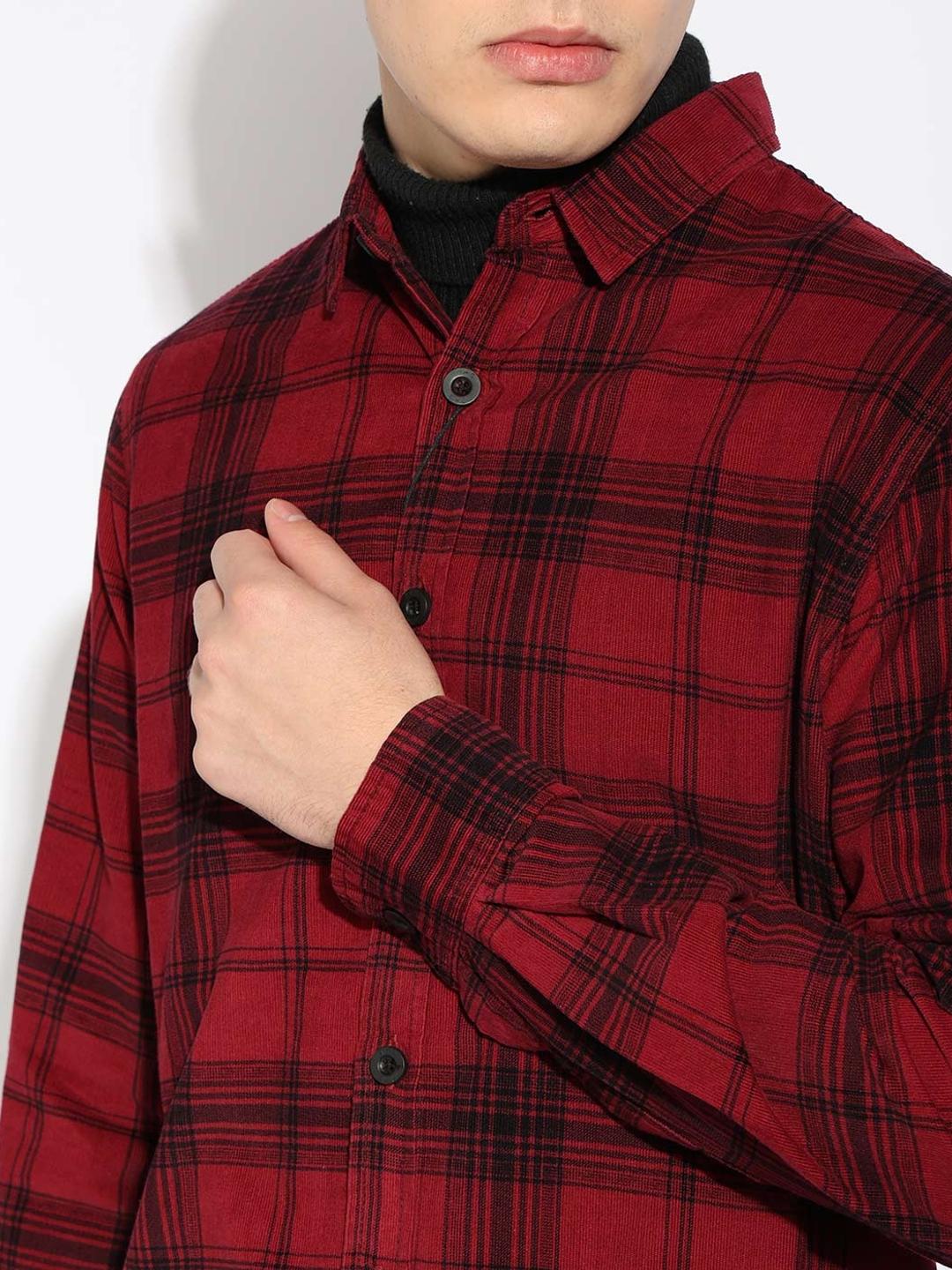 Regular Fit Classic Collar Checked Corduroy Shirt