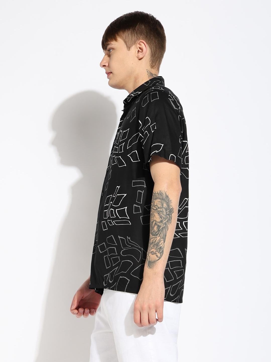 Regular Fit Monochrome Abstract Printed Shirt