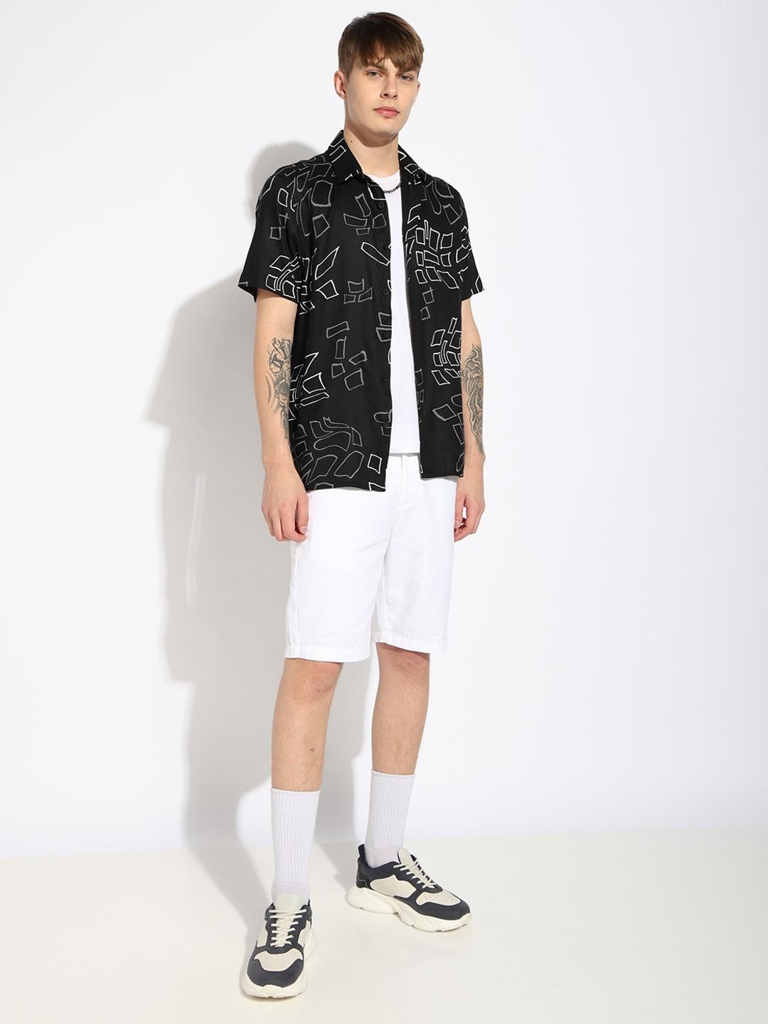 Regular Fit Monochrome Abstract Printed Shirt