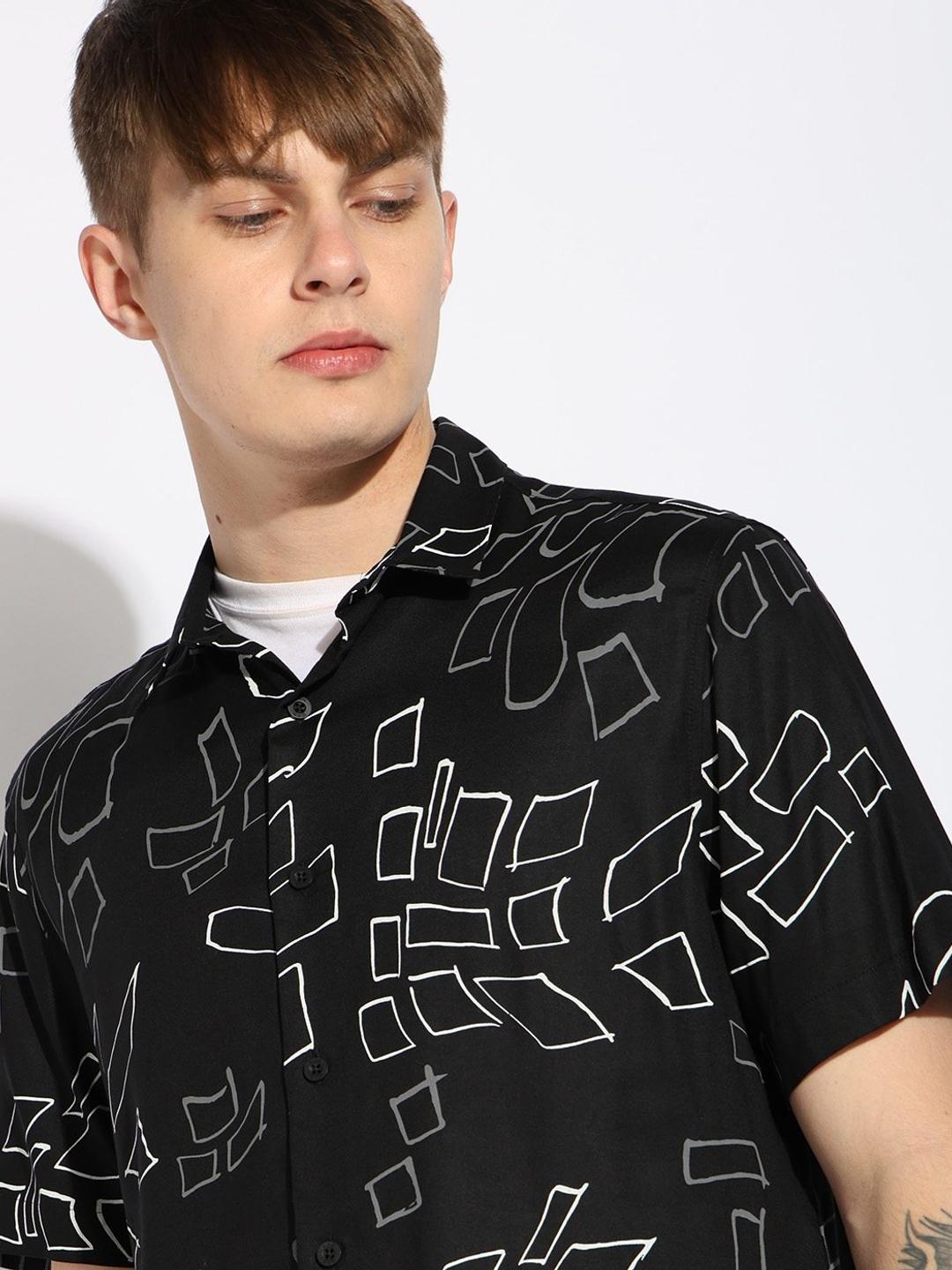 Regular Fit Monochrome Abstract Printed Shirt