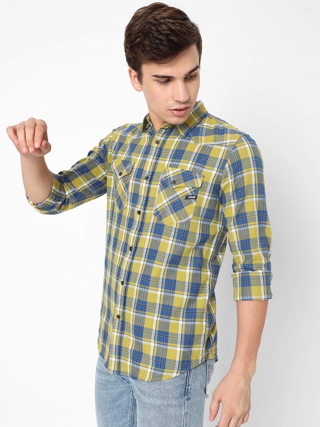 Checked Slim Fit Shirt with Flap Pockets