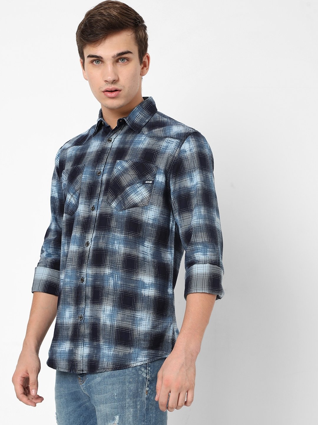 Checked Slim Fit Shirt with Patch Pocket