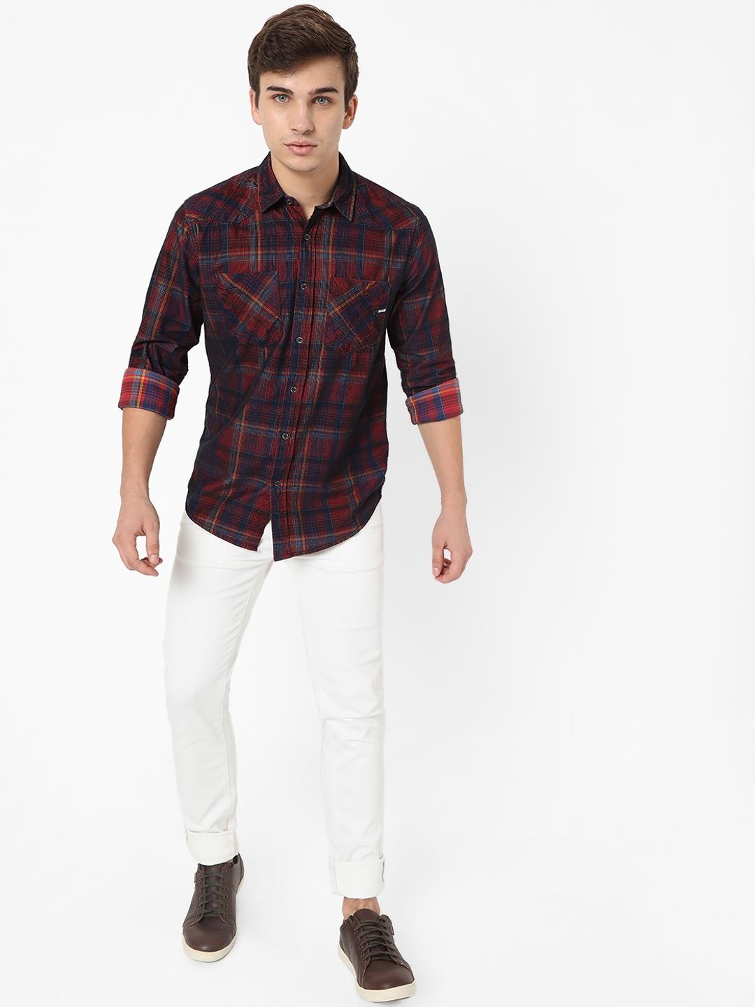 Checked Slim Fit Shirt with Patch Pocket