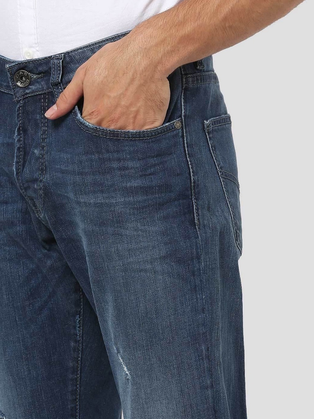 Men's Norton Carrot Fit Dark Blue Distress Jeans