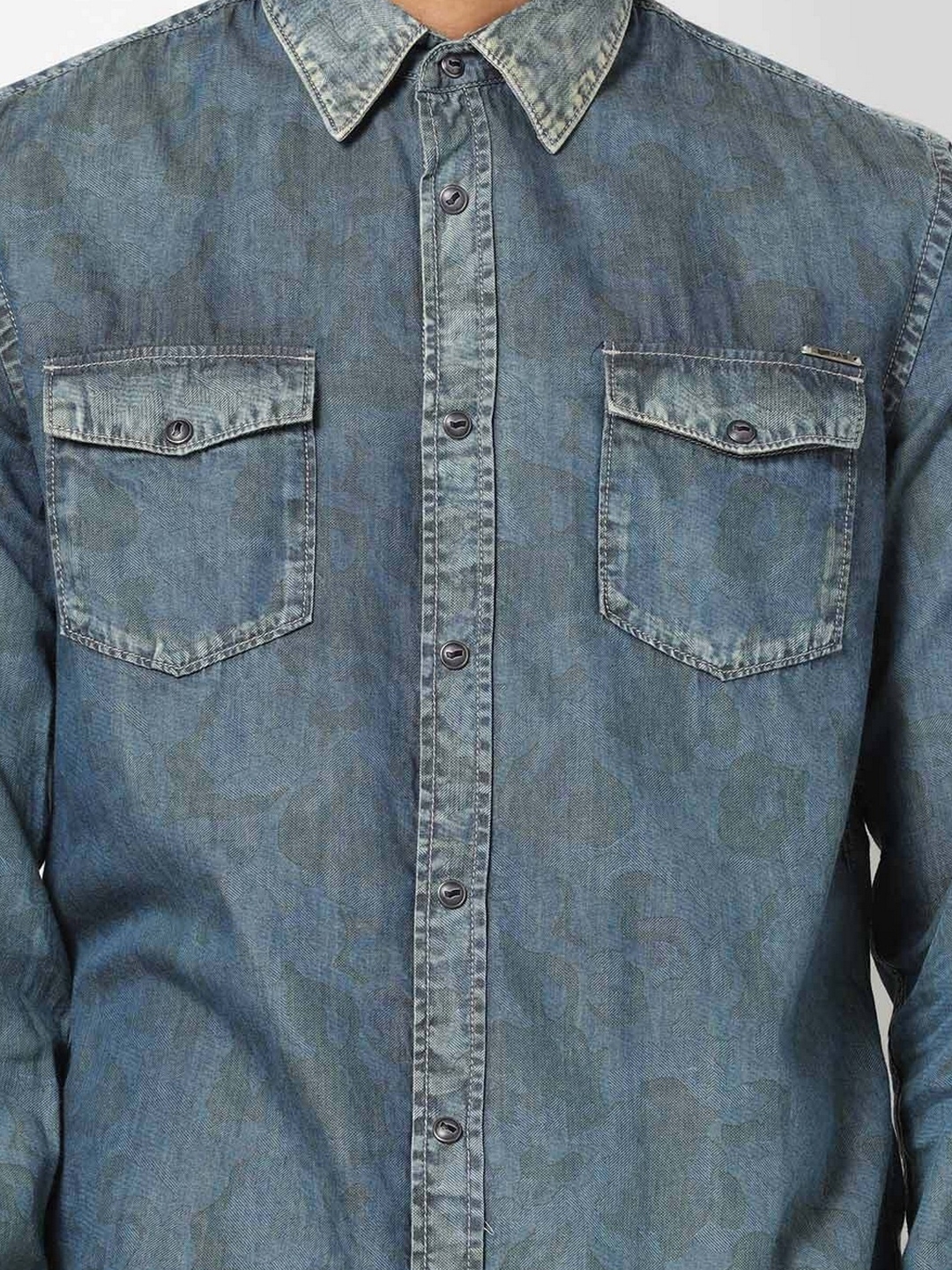 Victor Textured Denim Shirt with Dual Patch Pockets