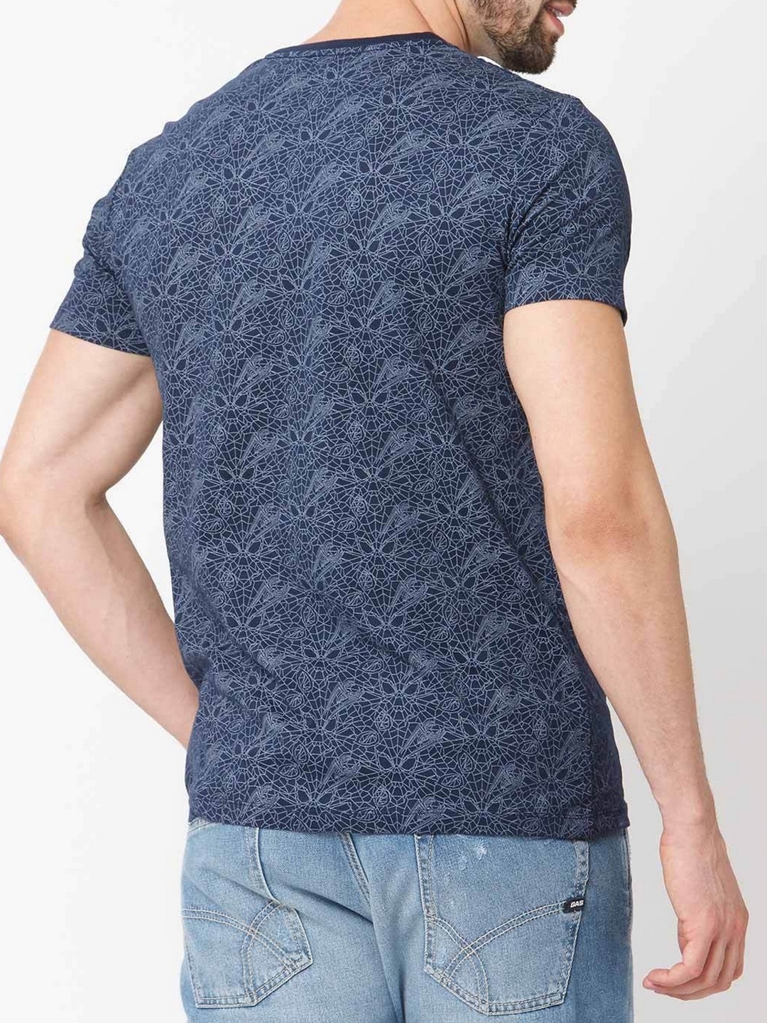 Men's Cobweb printed crew neck indigo t-shirt