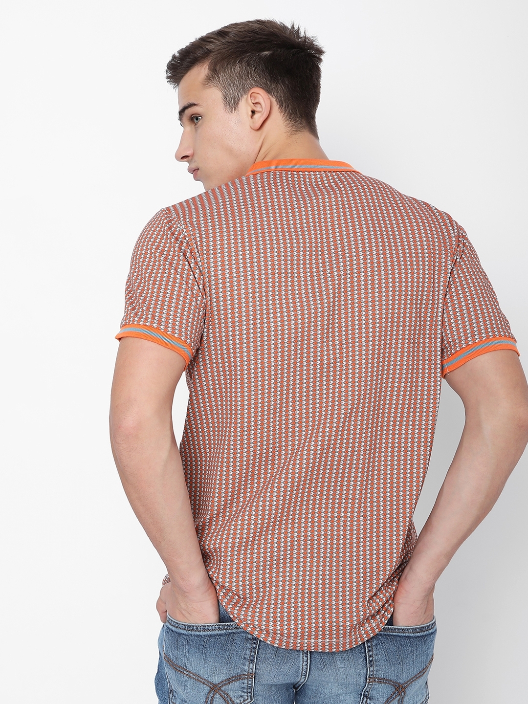 Geometric Print Slim Fit Polo T-shirt