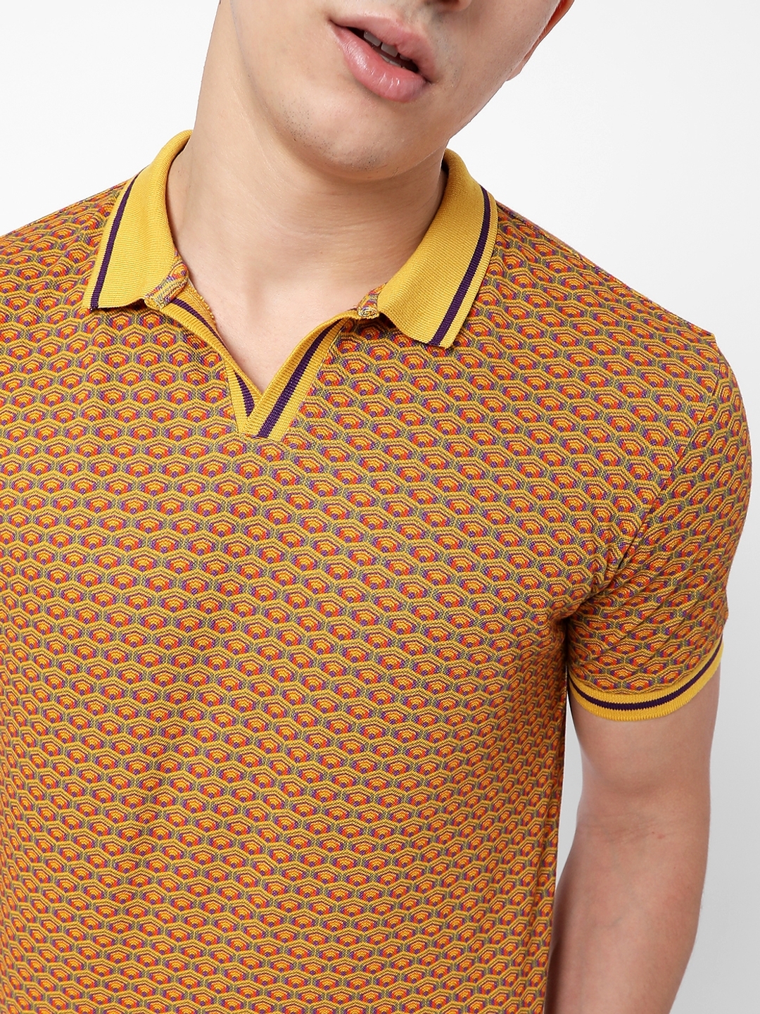 Ralph Geometric Print Polo T-shirt with Contrast Tipping