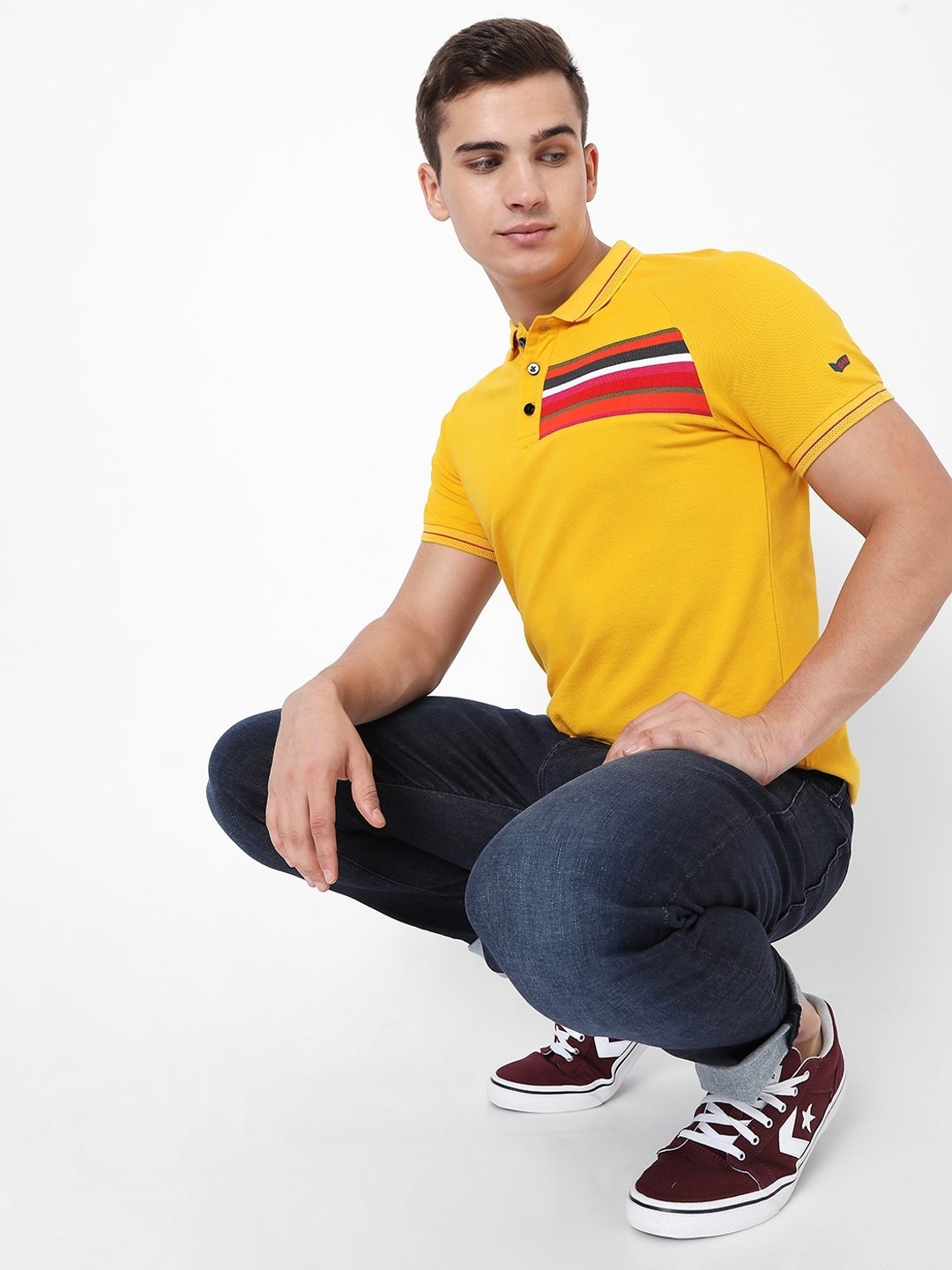 Slim Fit Polo T-shirt with Placement Stripes