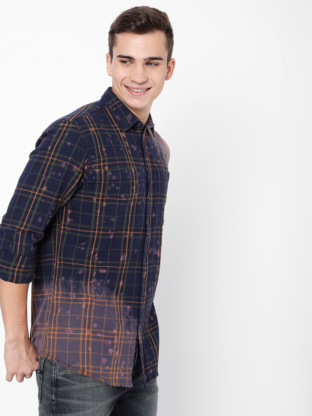 Checked Slim Fit Washed Shirt