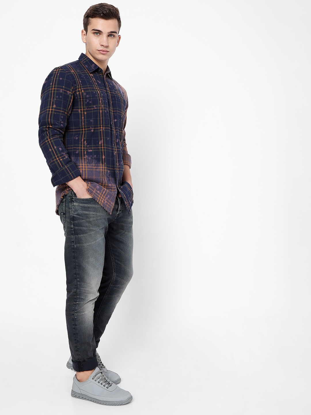 Checked Slim Fit Washed Shirt